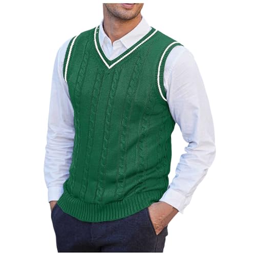 Caxndycing Pullunder Herren Ärmellose Strickweste V-Ausschnitt Strick Pullover Weste Winter Einfarbig Sleeveless Strickpullover für Männer Strickwesten aus Baumwolle von Caxndycing