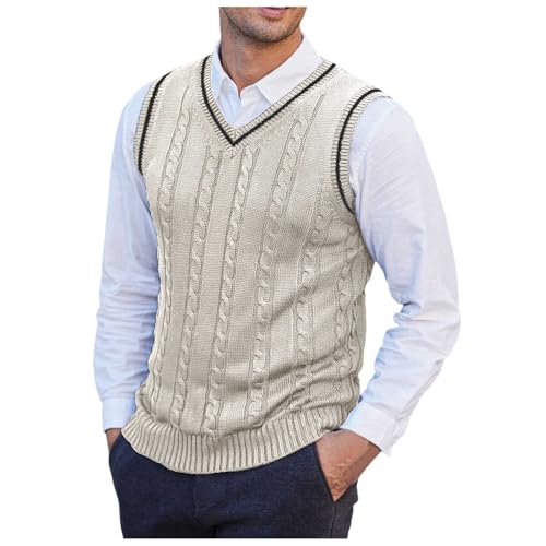Caxndycing Pullunder Herren Ärmellose Strickweste V-Ausschnitt Strick Pullover Weste Winter Einfarbig Sleeveless Strickpullover für Männer Strickwesten aus Baumwolle von Caxndycing