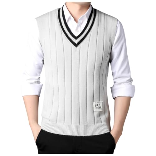 Caxndycing Pullunder Herren Ärmellose Strickweste V-Ausschnitt Strick Pullover Weste Winter Einfarbig Sleeveless Strickpullover für Männer Strickwesten aus Baumwolle von Caxndycing