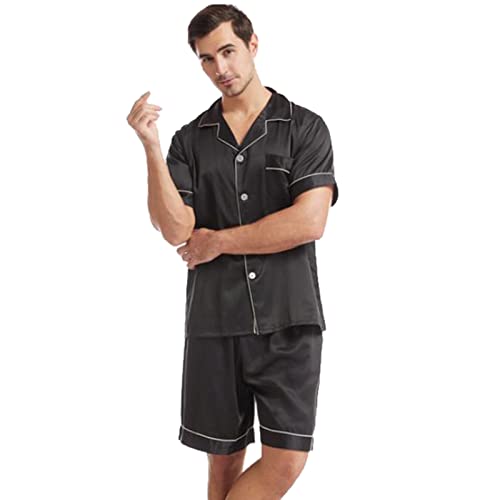 Caxndycing Pyjamas aus Reiner Seide für Herren Kurzes Schlafanzug-Set mit knöpfen, Nachtwäsche Nachtwäsche mit kurzen Ärmeln Sommer Schlafanzug kurz Shorty Einfarbig Homewear von Caxndycing