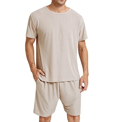 Caxndycing Pyjamas aus Reiner Seide für Herren Kurzes Schlafanzug-Set mit knöpfen, Nachtwäsche Nachtwäsche mit kurzen Ärmeln für den Sommer Herren Schlafanzug kurz Shorty Einfarbig Homewear von Caxndycing