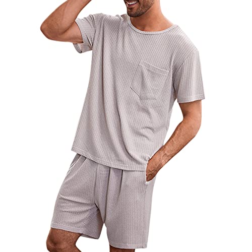 Caxndycing Pyjamas aus Reiner Seide für Herren Kurzes Schlafanzug-Set mit knöpfen, Nachtwäsche Nachtwäsche mit kurzen Ärmeln für den Sommer Herren Schlafanzug kurz Shorty Einfarbig Homewear von Caxndycing