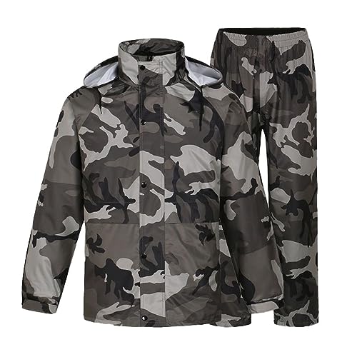 Caxndycing Regenanzug Herren Wasserdicht Reflektierend Regenkombi Camouflage Regen Anzug 2 Stück Regenjacke mit Regenhose Fahrrad Regenbekleidung Leicht Winddicht Regenmantel von Caxndycing