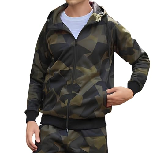 Caxndycing Regenjacke Herren Sweatjacke Zip Hoodie Militär Tarnmuster Camouflage Kapuzenjacke Zipper Hoody Workerhoodie Pullover mit Reißverschluss Kapuzenpullover Kapuzensweater von Caxndycing