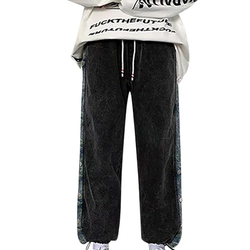 Caxndycing Reha Hose Herren Seitlich zu öffnen Sommer Drucken Jeans Leicht Elastischer Bund Denim Hose Straight Fit Cargohose Baggy Jeanshose mit Knopfleiste Fitness Herrenjeans von Caxndycing