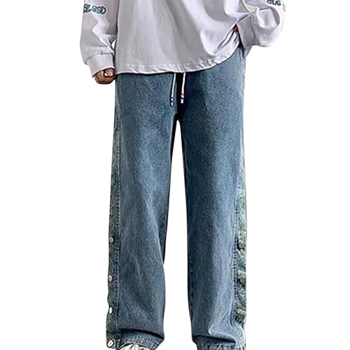 Caxndycing Reha Hose Herren Seitlich zu öffnen Sommer Drucken Jeans Leicht Elastischer Bund Denim Hose Straight Fit Cargohose Baggy Jeanshose mit Knopfleiste Fitness Herrenjeans von Caxndycing