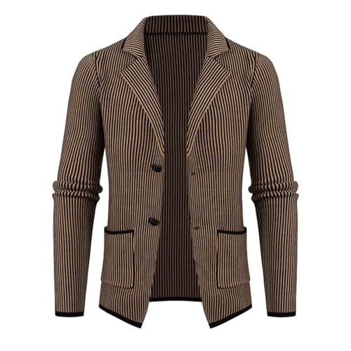 Caxndycing Sakko Herren Baumwolle Gestreifte 2 Knöpfe Blazer Vintage Japanisch Streifen Anzugjacke Slim Fit Dick Jacke Funky Modern Hochwertige Mantel für Business Freizeit Hochzeit von Caxndycing