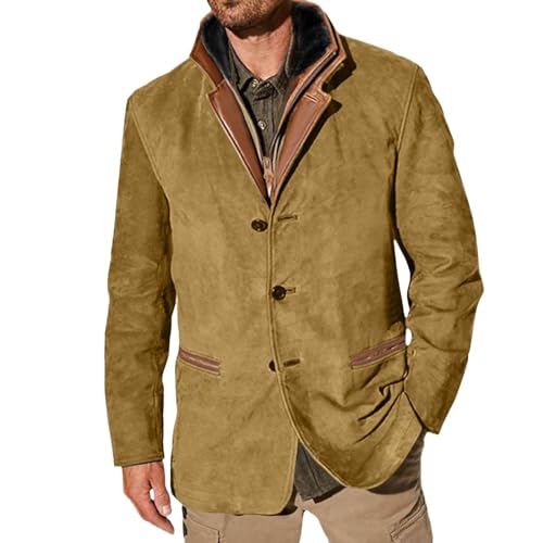 Caxndycing Sakko Herren Baumwolle Jackett Sportlich Slim Fit Freizeit Blazer Vintage Retro Anzugjacke mit Zwei Knopf Freizeit Männer Sakkos Cord Mantel Winter Warm Leichtes Outwear Revers und Tasche von Caxndycing