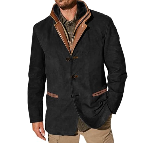 Caxndycing Sakko Herren Baumwolle Jackett Sportlich Slim Fit Freizeit Blazer Vintage Retro Anzugjacke mit Zwei Knopf Freizeit Männer Sakkos Cord Mantel Winter Warm Leichtes Outwear Revers und Tasche von Caxndycing