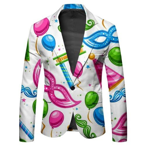 Caxndycing Sakkos für Herren Party Blazer Bunt Muster Blazer Karneval Kostüm für Hochzeit Party Festlich Fasching Sakko Jacke Faschingskostüme Männer Langarm Modische Anzugjacke von Caxndycing