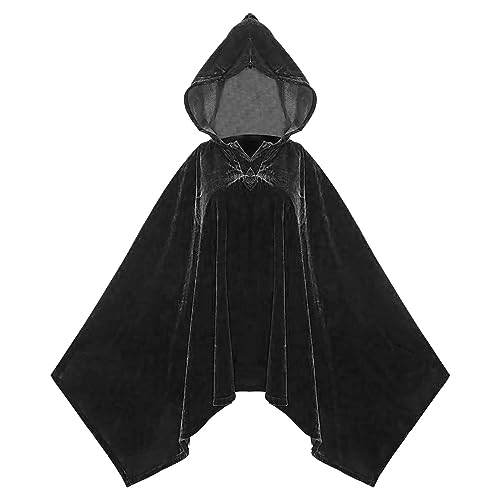 Caxndycing Samt Umhang Herren Fledermausärmel Velours Kapuzenumhang Vampir Deluxe Eleganter Cape Gothic Steampunk Kurz Hexenumhang Oversized Luxuriöses Satin Jacke für Mottoparty Karneval Cosplay von Caxndycing