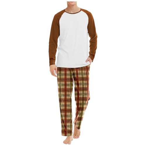 Caxndycing Schlafanzug Herren Lang aus Baumwolle Pyjama für Herbst und Winter Schlafanzüge mit Henley Ausschnitt Hausanzug Langarm Shirt Und Schlafanzughose Baumwolle Pyjamas Set von Caxndycing