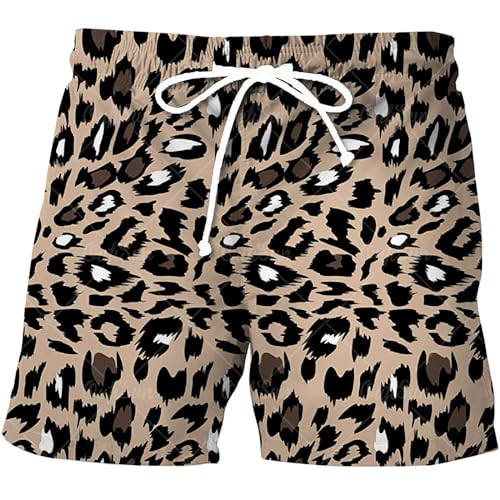 Caxndycing Strand Shorts Herren Badeshorts mit Leopardenmuster Badehose Leopard Gepard Print Schnell trocknend Beach Shorts Kurze Sweatpants Herren mit Tunnelzug von Caxndycing