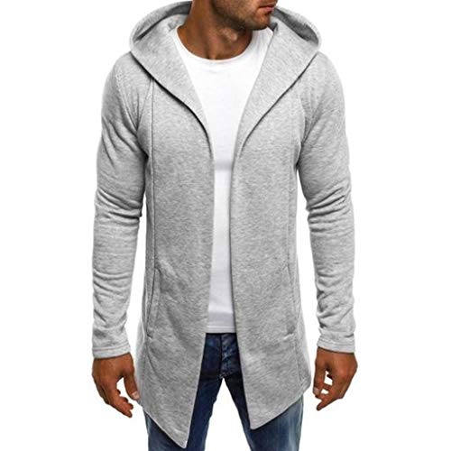 Caxndycing Strickjacke Herren Lang mit Kapuze Jacke mit Seitentaschen Lange Kapuzenjacke Angenehme Übergangsjacke für Männer Long Hooded Open Edge Cardigan Sakko Long Cut von Caxndycing