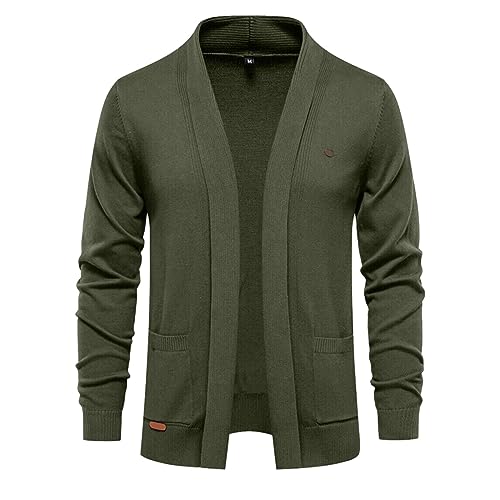 Caxndycing Strickjacke Herren Ohne Knopf Cardigan aus Hochwertige Baumwolle Gestrickte Offen Übergangsjacke Slim Fit Jacke mit Seitentaschen Open Front Lightweight Mantel für Business und Freizeit von Caxndycing