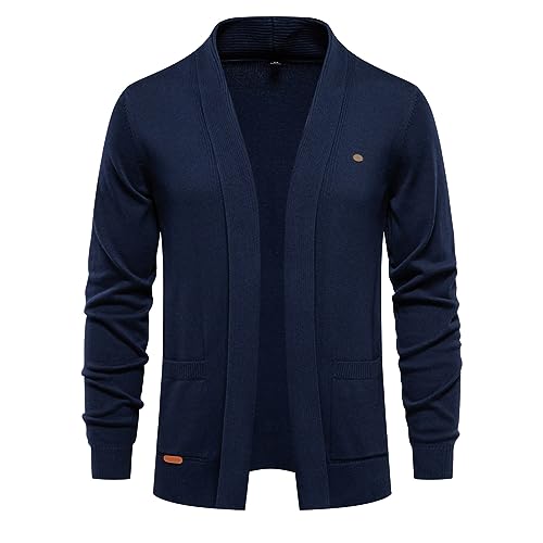 Caxndycing Strickjacke Herren Ohne Knopf Cardigan aus Hochwertige Baumwolle Gestrickte Offen Übergangsjacke Slim Fit Jacke mit Seitentaschen Open Front Lightweight Mantel für Business und Freizeit von Caxndycing