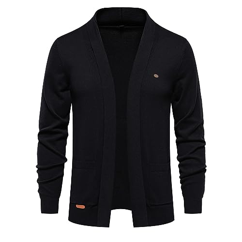 Caxndycing Strickjacke Herren Ohne Knopf Cardigan aus Hochwertige Baumwolle Gestrickte Offen Übergangsjacke Slim Fit Jacke mit Seitentaschen Open Front Lightweight Mantel für Business und Freizeit von Caxndycing