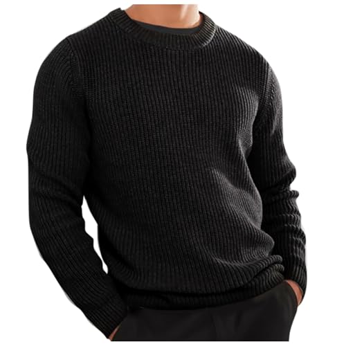 Caxndycing Strickpullover Herren Grob Rundhals Feinstrick Sweater Grobstrick Pullover mit Rundhalsausschnitt Schwerer Strick Sweatshirt Slim Fit Winter Männer Langarmshirts Gestrickter Troyer von Caxndycing