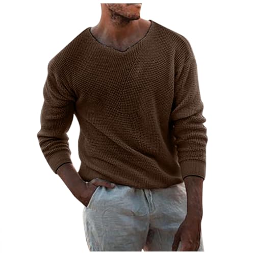 Caxndycing Strickpullover Herren Grobstrick Ribbed Männer Pullover Basic Knitted Sweatshirt Freizeit Business Loose Sweater Winter Modern Männer Langarmshirts Rundhals Gestrickter Troyer von Caxndycing