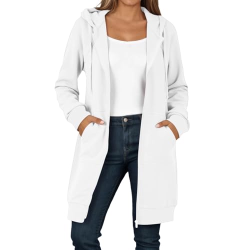 Caxndycing Sweatjacke Damen Hoodie mit Kapuze Lang Herbst Winter Übergangsjacke Casual Einfarbig Kapuzenjacke Locker Kapuzenpullover mit Reißverschluss und Taschen Warm Kapuzenjacke von Caxndycing