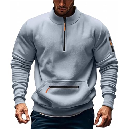 Caxndycing Sweatshirt Herren Half Zip Pullover Baumwolle Langarmshirt Stehkragen Sportshirt 1/4 Zip Arbeitspullover Trainingsjacke mit Reißverschluss Multifunktionelle Strickpullover von Caxndycing