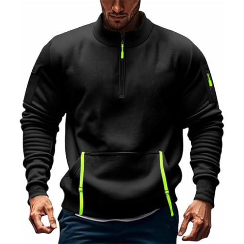 Caxndycing Sweatshirt Herren Half Zip Pullover Baumwolle Langarmshirt Stehkragen Sportshirt 1/4 Zip Arbeitspullover Trainingsjacke mit Reißverschluss Multifunktionelle Strickpullover von Caxndycing