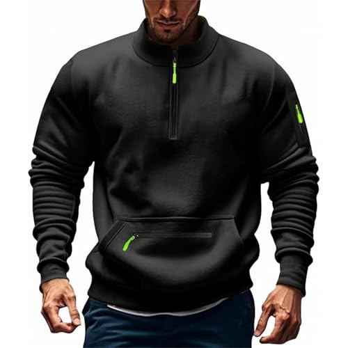 Caxndycing Sweatshirt Herren Half Zip Pullover Baumwolle Langarmshirt Stehkragen Sportshirt 1/4 Zip Arbeitspullover Trainingsjacke mit Reißverschluss Multifunktionelle Strickpullover von Caxndycing
