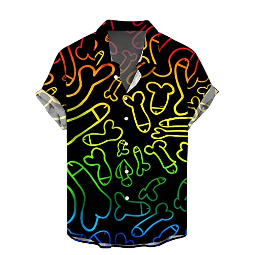 Caxndycing T-Shirt Herren Regenbogen Poloshirt 3D-Druck Casual Button Down Shirts Neuheit Hawaii Kurzarmhemd Lustige Hawaiihemden für Männer Karneval Kostüm für Gay LGBTQ Fasching Bunt Sommerhemd von Caxndycing