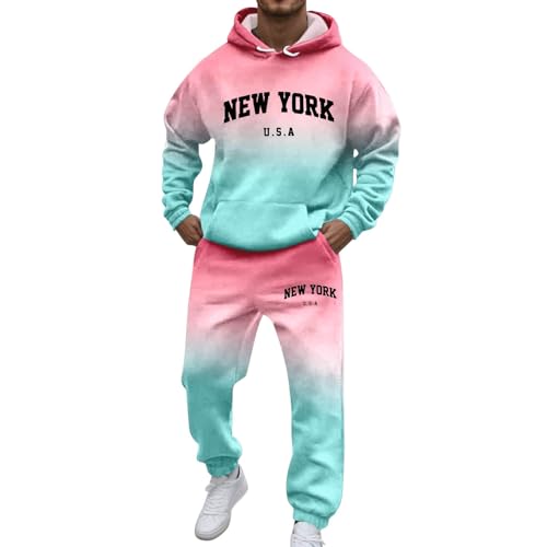 Caxndycing Trainingsanzug Herren New York Jogginganzug Farbverlauf Sportanzug Hoodie und Jogginghose Sets Casual Fitness Freizeitanzug Y2K Tracksuit für Männer von Caxndycing