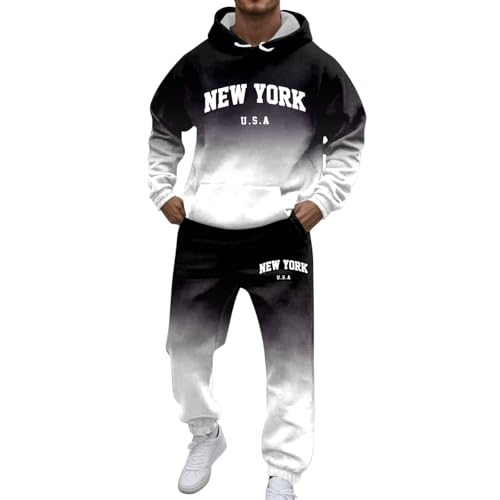 Caxndycing Trainingsanzug Herren New York Jogginganzug Farbverlauf Sportanzug Hoodie und Jogginghose Sets Casual Fitness Freizeitanzug Y2K Tracksuit für Männer von Caxndycing