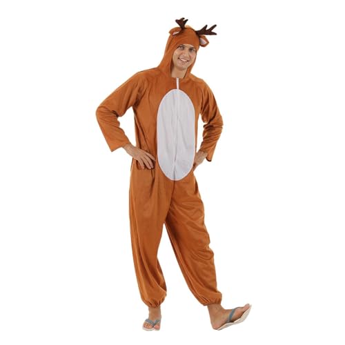Caxndycing Unisex Rentier Kostüm Herren Weihnachten Schlafoveralls Kuschelig Elch Einteilig Onesie Lustig Tier Pyjama Bodysuit mit Reißverschluss Onesie Modische Cosplay Partys von Caxndycing