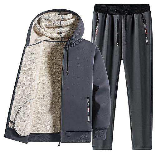 Caxndycing Warmer Jogginganzug Herren Winter Plüsch Trainingsanzug Winter Gefüttert und Warm Jogginganzug Männer Lang Bequemen 2 Teile Innen Mit Fell Kapuzenjacke Jogginghose Bekleidungsset 2-Teilig von Caxndycing