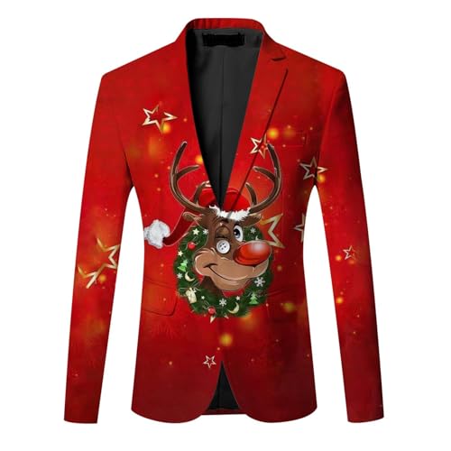 Caxndycing Weihnachten Sakko Herren Elch Anzugjacke Weihnachtsbaum Lustig Anzug Silvesterparty Weihnachtsdruck Party Hochzeit Jacke Männer Festlich Freizeitjacke Knopf Slim Fit Mantel von Caxndycing