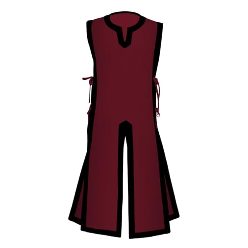 Caxndycing Weste Herren Mittelalter Tunika Ailrik mit Bordüre Männer Kurzarm Wikinger Hemd Kriege Verkleidung für Karneval LARP Waffenrock Baumwolle Leinenoptik Mittelalterliche Kleidung von Caxndycing