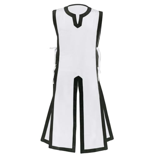 Caxndycing Weste Herren Mittelalter Tunika Ailrik mit Bordüre Männer Kurzarm Wikinger Hemd Kriege Verkleidung für Karneval LARP Waffenrock Baumwolle Leinenoptik Mittelalterliche Kleidung von Caxndycing