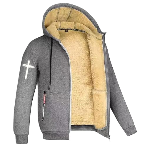 Caxndycing Winterjacke Herren Gefüttert Hoody mit Kapuze Bedruckt Hemdjacke Zip Fell Kapuzenjacke Outdoor Männer Fleece Jacke Flauschig Trenchcoat Teddyfleece Jacken von Caxndycing