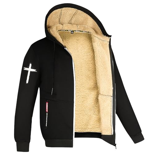 Caxndycing Winterjacke Herren Gefüttert Hoody mit Kapuze Bedruckt Hemdjacke Zip Fell Kapuzenjacke Outdoor Männer Fleece Jacke Flauschig Trenchcoat Teddyfleece Jacken von Caxndycing