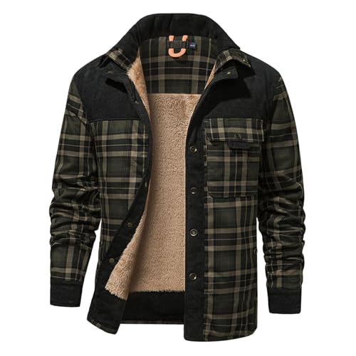 Caxndycing Winterjacke Herren Kariert Hemd Gefüttert Hemdjacke Thermo Karierts Fleecejacke mit Multi Taschen Baumwolle Warme Holzfällerhemd Gefüttert Winterjacke Thermohemd von Caxndycing