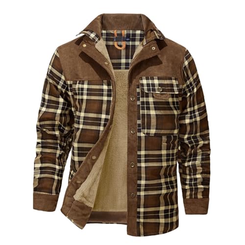 Caxndycing Winterjacke Herren Kariert Hemd Gefüttert Hemdjacke Thermo Karierts Fleecejacke mit Multi Taschen Baumwolle Warme Holzfällerhemd Gefüttert Winterjacke Thermohemd von Caxndycing