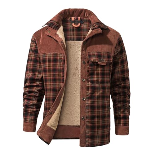 Caxndycing Winterjacke Herren Kariert Hemd Gefüttert Hemdjacke Thermo Karierts Fleecejacke mit Multi Taschen Baumwolle Warme Holzfällerhemd Gefüttert Winterjacke Thermohemd von Caxndycing