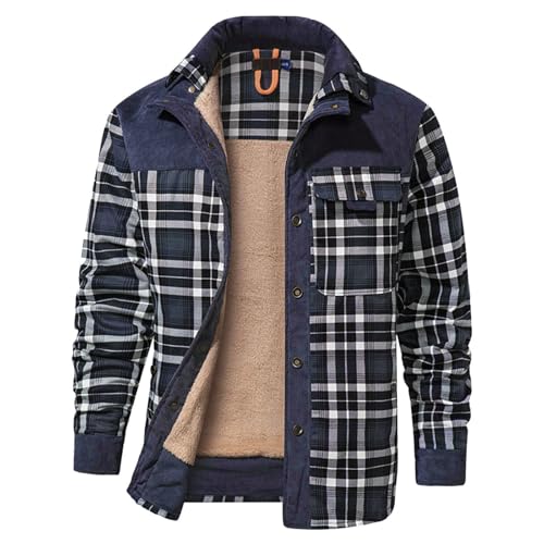 Caxndycing Winterjacke Herren Kariert Hemd Gefüttert Hemdjacke Thermo Karierts Fleecejacke mit Multi Taschen Baumwolle Warme Holzfällerhemd Gefüttert Winterjacke Thermohemd von Caxndycing