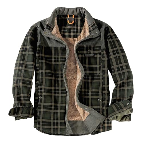 Caxndycing Winterjacke Herren Kariert Hemd Gefüttert Hemdjacke Thermo Karierts Fleecejacke mit Multi Taschen Baumwolle Warme Holzfällerhemd Gefüttert Winterjacke Thermohemd von Caxndycing