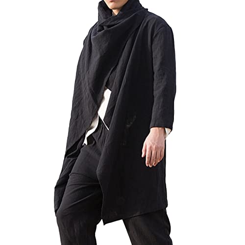 Caxndycing Winterjacke Herren Unregelmäßiger Lang Mantel Baumwolle Leinen Pullover Einfarbig Beiläufig Poncho Winter Strickjacke Warm Wandern Umhang Cowboy Hippie Jacke von Caxndycing