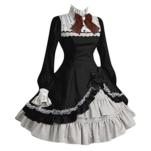Dienstmädchenkleid Damen Halloween Gothic Mini Kleid Stehkragen Rüschenkleid Geschichtetes Karnevalskleid Lolita Kleid Rock Sommerkleider Lolita Süßes Kleid Cosplay Party Dress von Caxndycing