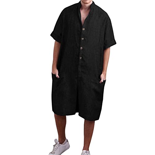 Herren Einfarbig Jumpsuit Kurz Onesie Kurzarm Overall Männer Sommer Lässiger Einteiler mit Knopfleiste Sommer Loose Fit Overall Super Baggy Kurz Onesies Strampler mit Taschen von Caxndycing