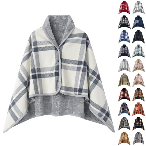 Herren Fleece Poncho Winter Warm Dicke Fleece Schal Umhang mit Knöpfen Übergroße Capes Cardigan Wrap Deckenstoffschaln Schulterwärmer Fleece Umhang Herbst Winter Warme Poncho Thermo von Caxndycing