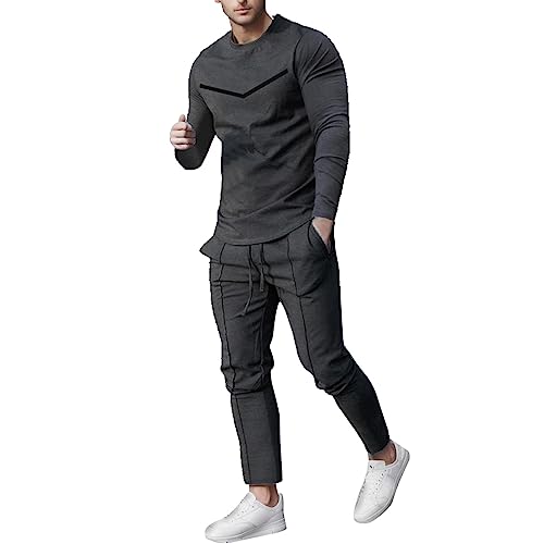 Herren Homewear Anzug Herbst Trainingsanzug Langarm Shirt und Sporthose 2 Teile Set Jogginganzug Jogginghose Langarm Sweatshirt Athletic Hose Set Sport Set Casual Leicht Set von Caxndycing