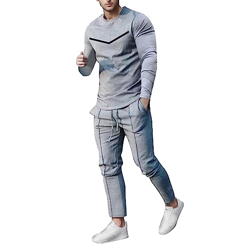 Herren Homewear Anzug Herbst Trainingsanzug Langarm Shirt und Sporthose 2 Teile Set Jogginganzug Jogginghose Langarm Sweatshirt Athletic Hose Set Sport Set Casual Leicht Set von Caxndycing