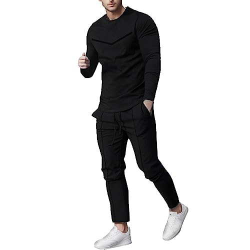 Herren Homewear Anzug Herbst Trainingsanzug Langarm Shirt und Sporthose 2 Teile Set Jogginganzug Jogginghose Langarm Sweatshirt Athletic Hose Set Sport Set Casual Leicht Set von Caxndycing