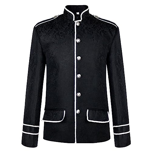 Herren Jacke Military Drummer Männer Uniformjacke schwarz Gothic Industrial Steampunk Kleidung Stehkragen Langarm Freizeitjacke Jacke Gothic Vintage Kostüm Mittelalterliche Renaissance Uniform von Caxndycing